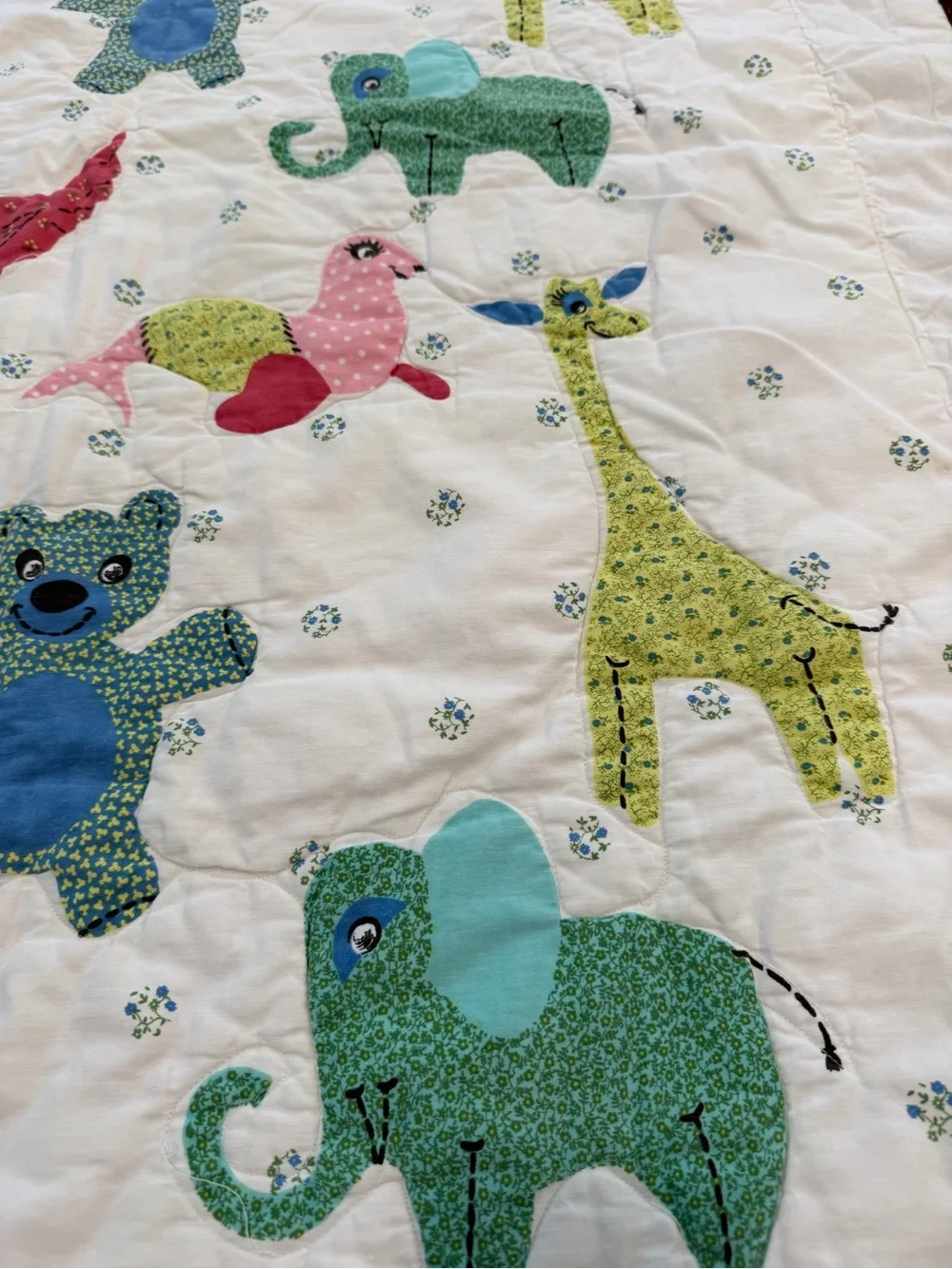 Vintage Whimsical Animal Quilt Throw 56x39” Printed Motif Nursery Folk Art
